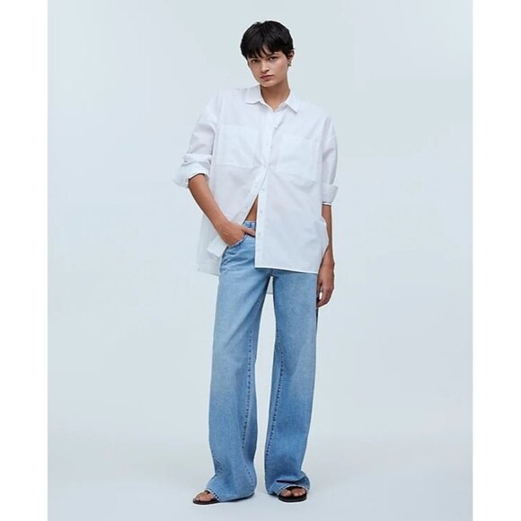 Madewell The Oversized Straight Hem Shirt in Signature Poplin in Eyelet White - Picture 1 of 9